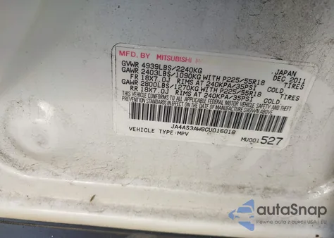 2012 Mitsubishi Outlander Se z USA, uszkodzony, nr VIN JA4AS3AW8CU016019